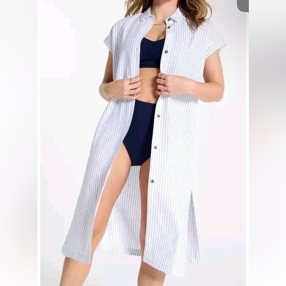 CALIA by Carrie Underwood Black and White Striped Swim Coverup